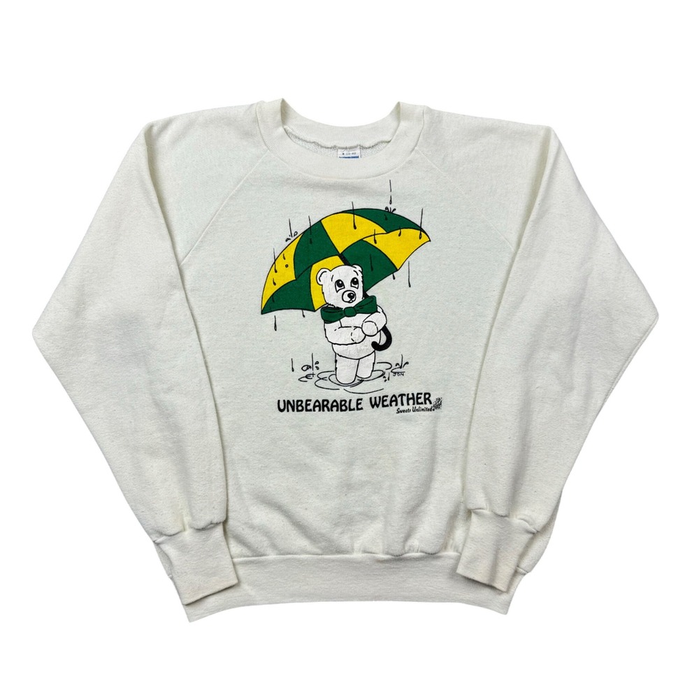 Vintage 80s Healthknit Unbearable Weather Crewneck Sweatshirt White Mens Medium